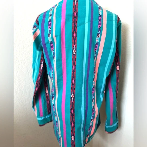 Vintage Shirt Wrangler Shirt Long Sleeve Multi Color Western Style Cotton Shirt - Picture 4 of 8